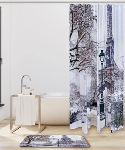 Eiffel Tower Snow Pattern Waterproof Shower Curtain, Paris Bathroom Decor -