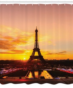 Eiffel Tower Sun View Old Paris Shower Curtain, Vintage Bathroom Decor -