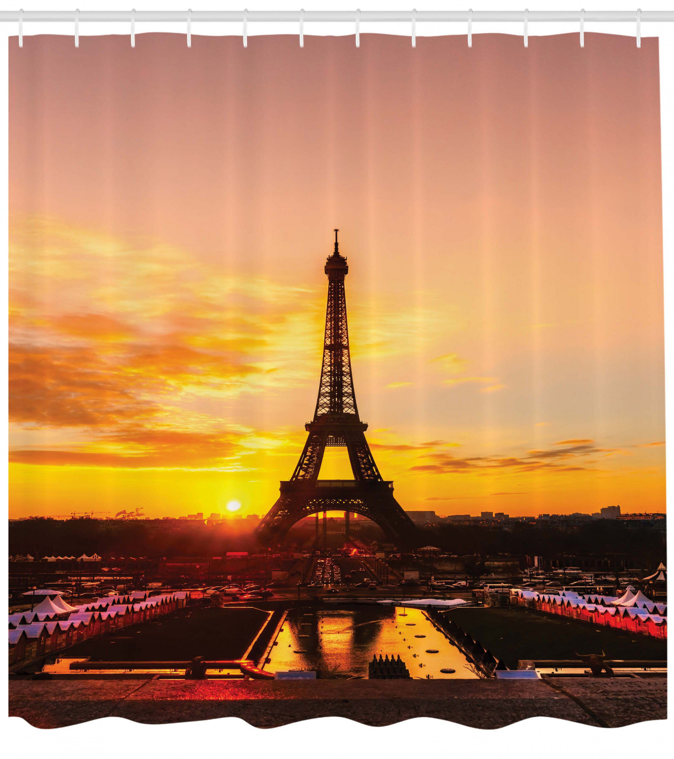 Eiffel Tower Sun View Old Paris Shower Curtain, Vintage Bathroom Decor -