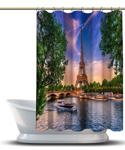 Eiffel Tower Sunset Scenery Shower Curtain - Waterproof and Multidimensional Decoration for Your Bathroom