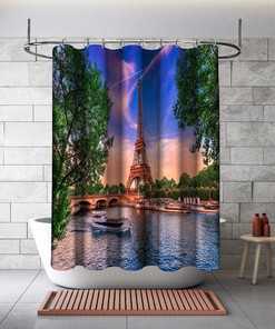 Eiffel Tower Sunset Scenery Shower Curtain - Waterproof and Multidimensional Decoration for Your Bathroom