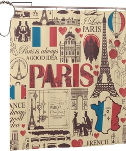 Eiffel Tower Theme Drawings Shower Curtain With Waterproof Fabric Bath Curtain For French Bathroom Decor