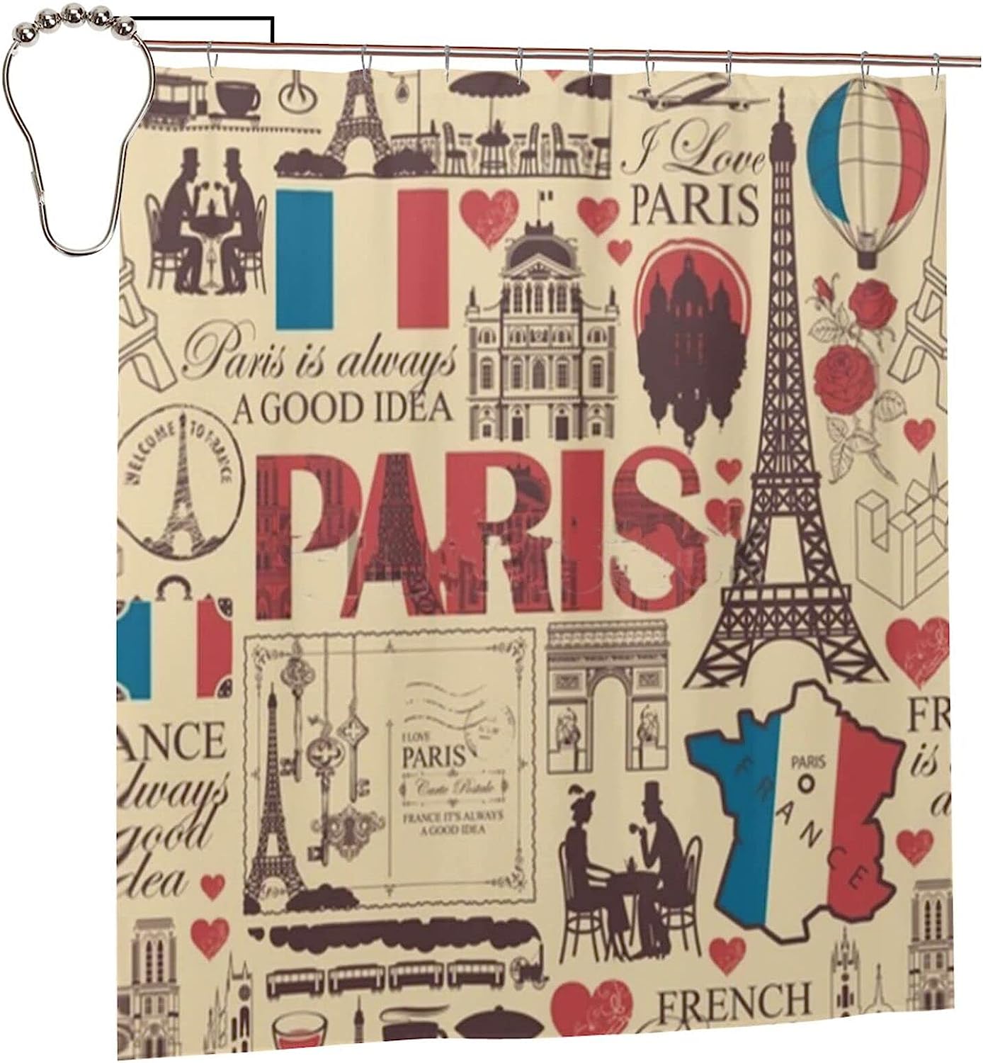 Eiffel Tower Theme Drawings Shower Curtain With Waterproof Fabric Bath Curtain For French Bathroom Decor