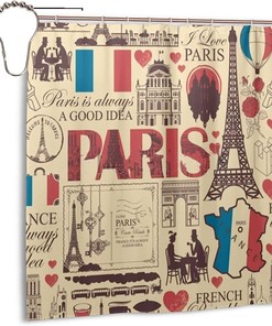 Eiffel Tower Theme Drawings Shower Curtain With Waterproof Fabric Bath Curtain For French Bathroom Decor