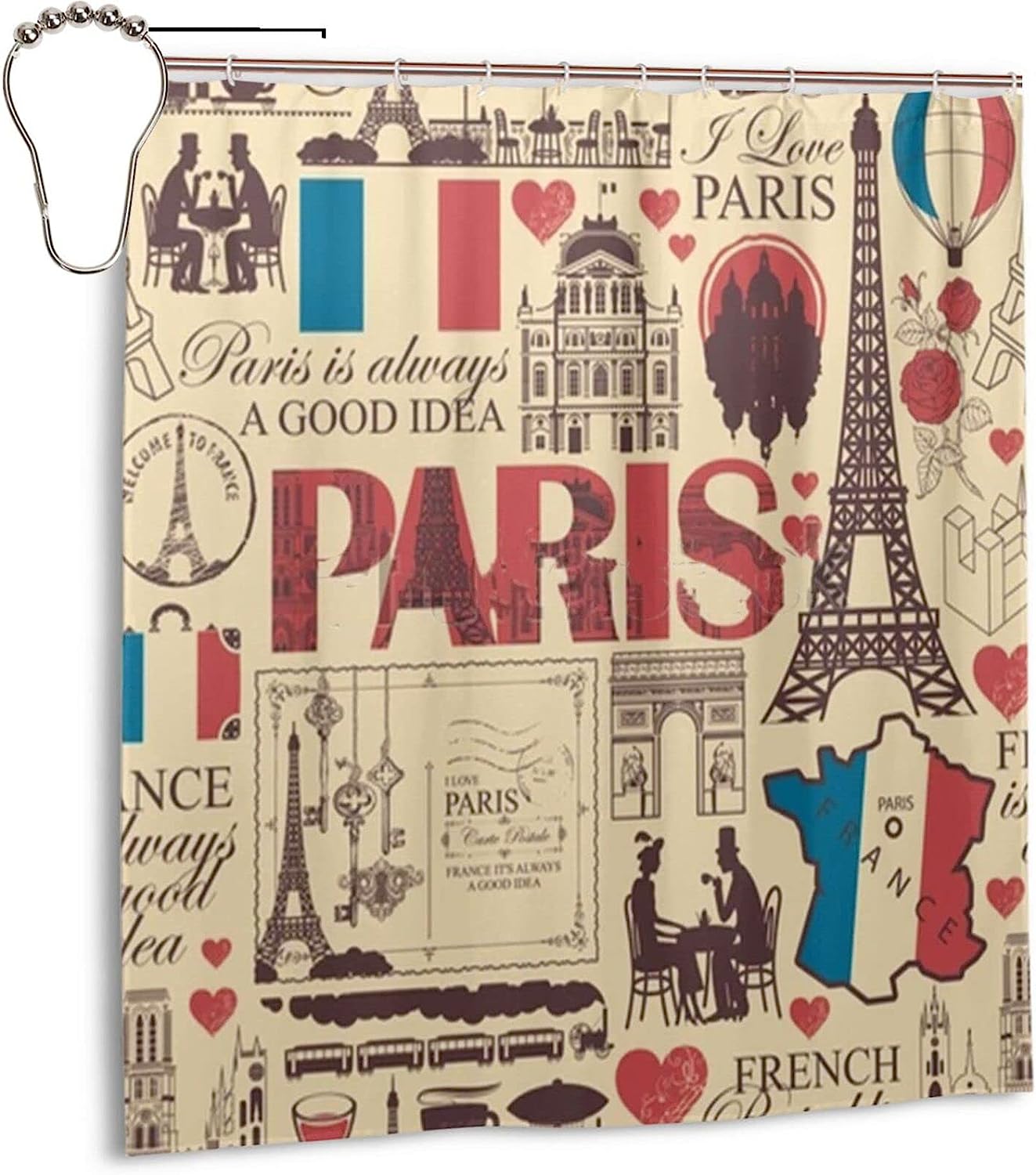 Eiffel Tower Theme Drawings Shower Curtain With Waterproof Fabric Bath Curtain For French Bathroom Decor