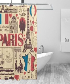 Eiffel Tower Theme Drawings Shower Curtain With Waterproof Fabric Bath Curtain For French Bathroom Decor