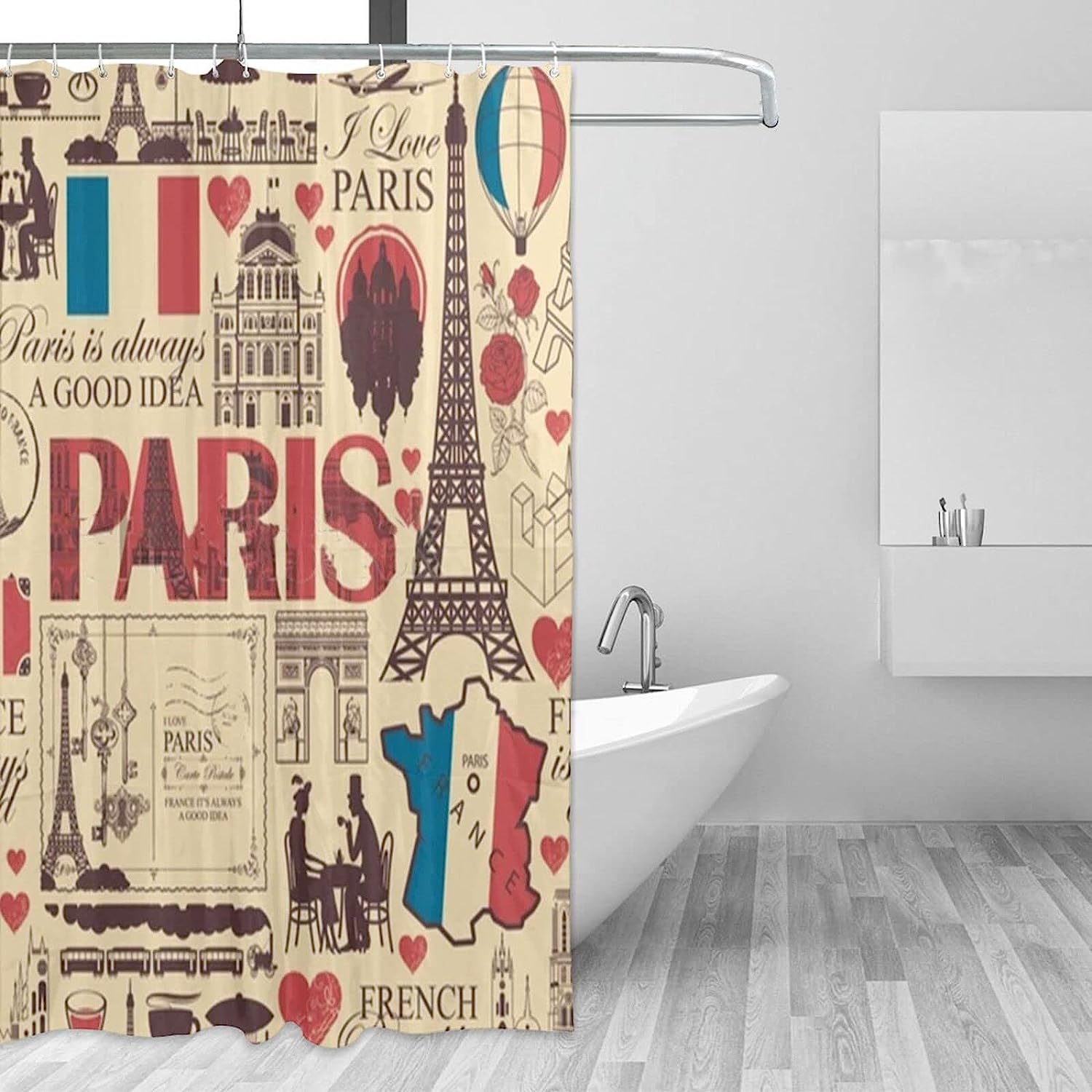 Eiffel Tower Theme Drawings Shower Curtain With Waterproof Fabric Bath Curtain For French Bathroom Decor