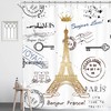 Eiffel Tower Theme Shower Curtain For Bathroom With Golden Lettering European France Crown Post Card Retro