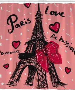 Eiffel Tower Valentine's Day Shower Curtain, Romantic Bathroom Accessory for Your Love-Inspired Bath.