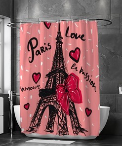 Eiffel Tower Valentine's Day Shower Curtain, Romantic Bathroom Accessory for Your Love-Inspired Bath.