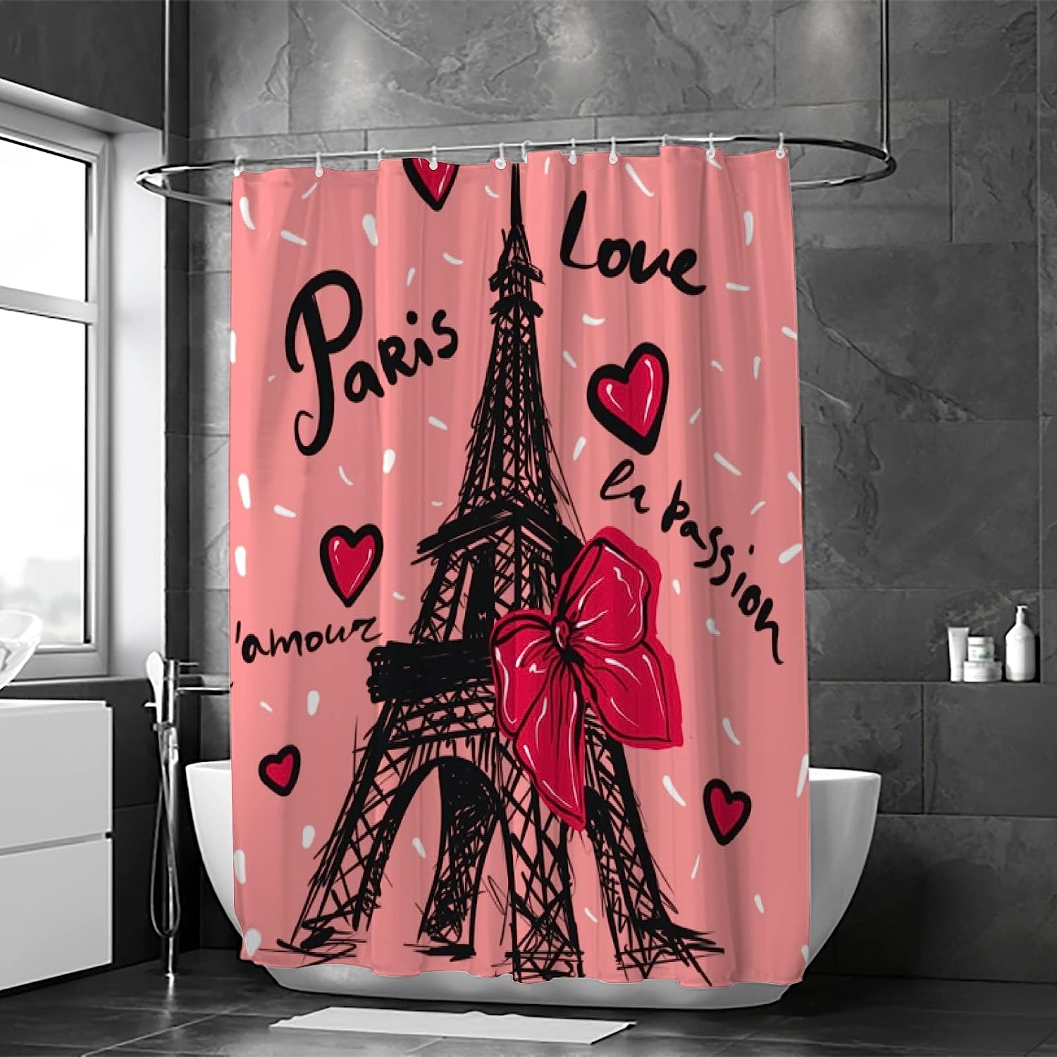 Eiffel Tower Valentine's Day Shower Curtain, Romantic Bathroom Accessory for Your Love-Inspired Bath.