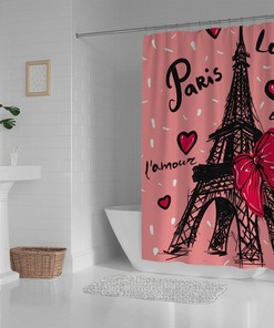 Eiffel Tower Valentine's Day Shower Curtain, Romantic Bathroom Accessory for Your Love-Inspired Bath.