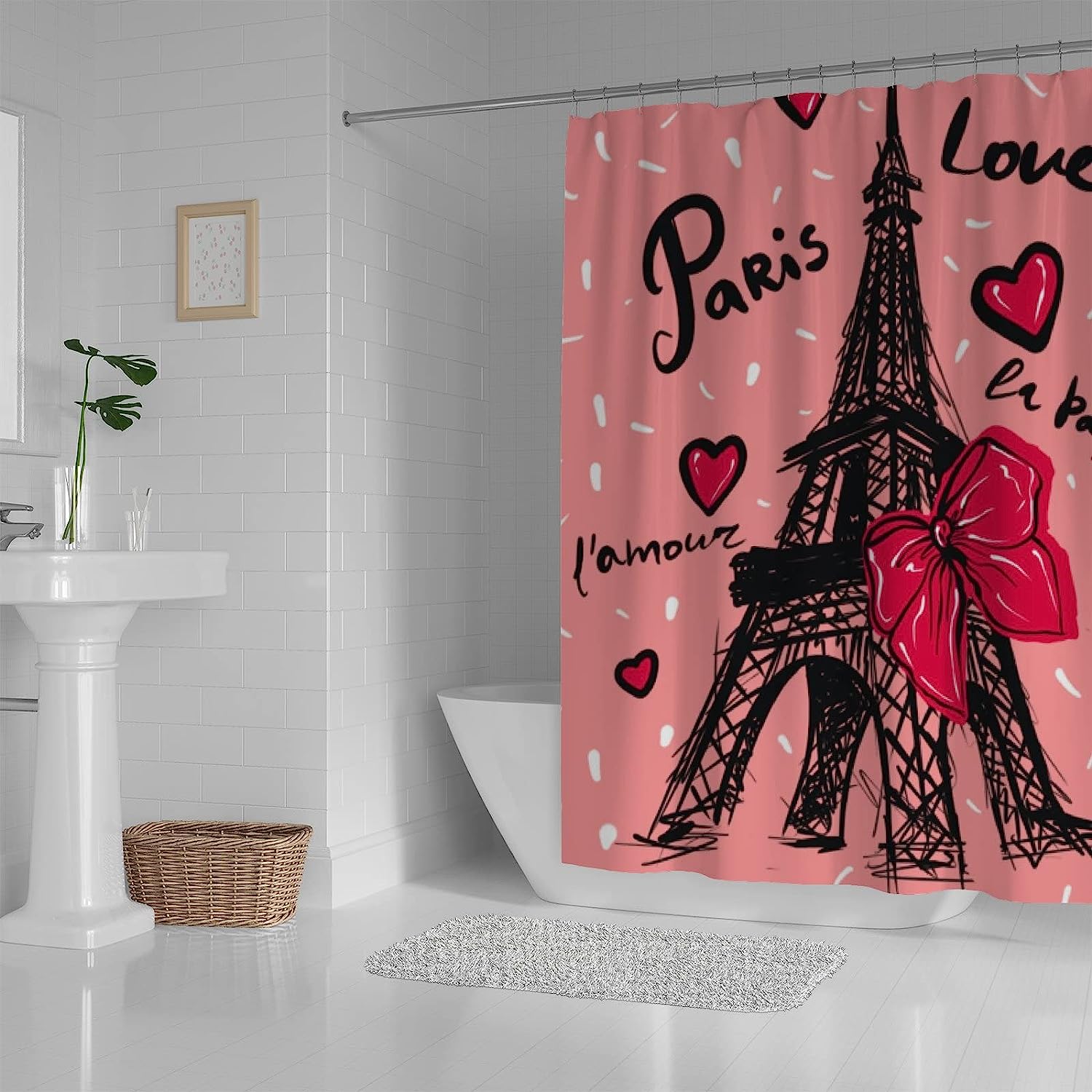 Eiffel Tower Valentine's Day Shower Curtain, Romantic Bathroom Accessory for Your Love-Inspired Bath.