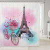 Eiffel Tower Vintage Ballerina Rose Flowers Shower Curtain, Blue Pink Hand Drawn Sketch Bathroom Decor -