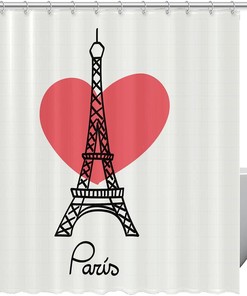 Eiffel Tower With Red Heart Shower Curtain For Romantic Bathroom Decor