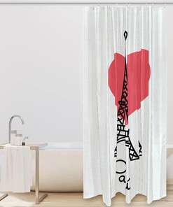 Eiffel Tower With Red Heart Shower Curtain For Romantic Bathroom Decor