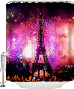 Eiffel Tower Year Fireworks Shower Curtain, Fabric Washable Bath Curtains Decor Gorgeous Bathrooms - 