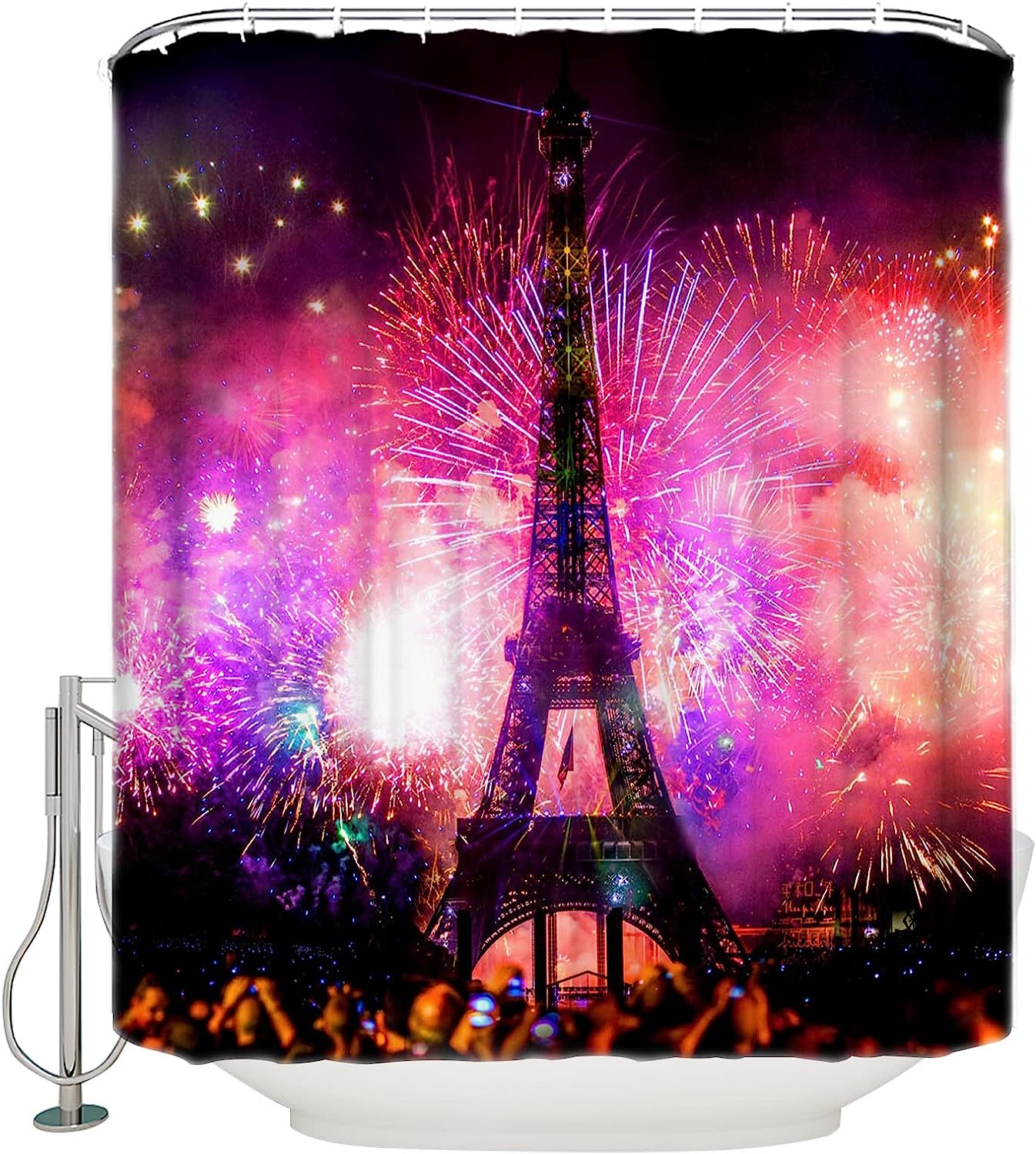 Eiffel Tower Year Fireworks Shower Curtain, Fabric Washable Bath Curtains Decor Gorgeous Bathrooms -