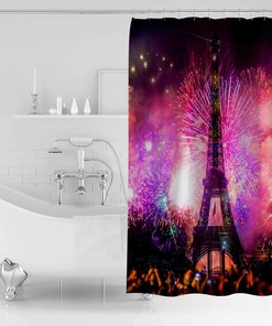 Eiffel Tower Year Fireworks Shower Curtain, Fabric Washable Bath Curtains Decor Gorgeous Bathrooms -