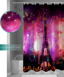 Eiffel Tower Year Fireworks Shower Curtain, Fabric Washable Bath Curtains Decor Gorgeous Bathrooms -