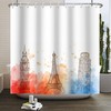 Eiffel Tower and Big Ben Red and White Tie-dye Background Remandacy Shower Curtain for Bathroom Decor