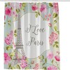 Eiffel Tower and Spring Flowers Bathroom Decor Shower Curtain, RASHU Waterproof Fabric Bath Curtain Set