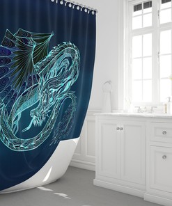 Electric Blue Dragon Shower Curtain With Dragon Scales Design