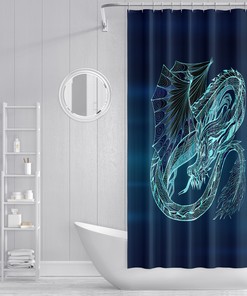 Electric Blue Dragon Shower Curtain With Dragon Scales Design