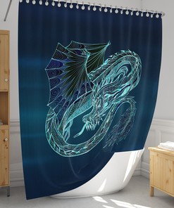 Electric Blue Dragon Shower Curtain With Dragon Scales Design