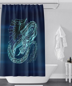 Electric Blue Dragon Shower Curtain With Dragon Scales Design