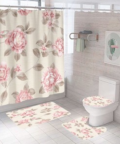 Elegant 3D Pink Rose Flowers Print Shower Curtain For Your Bathroom