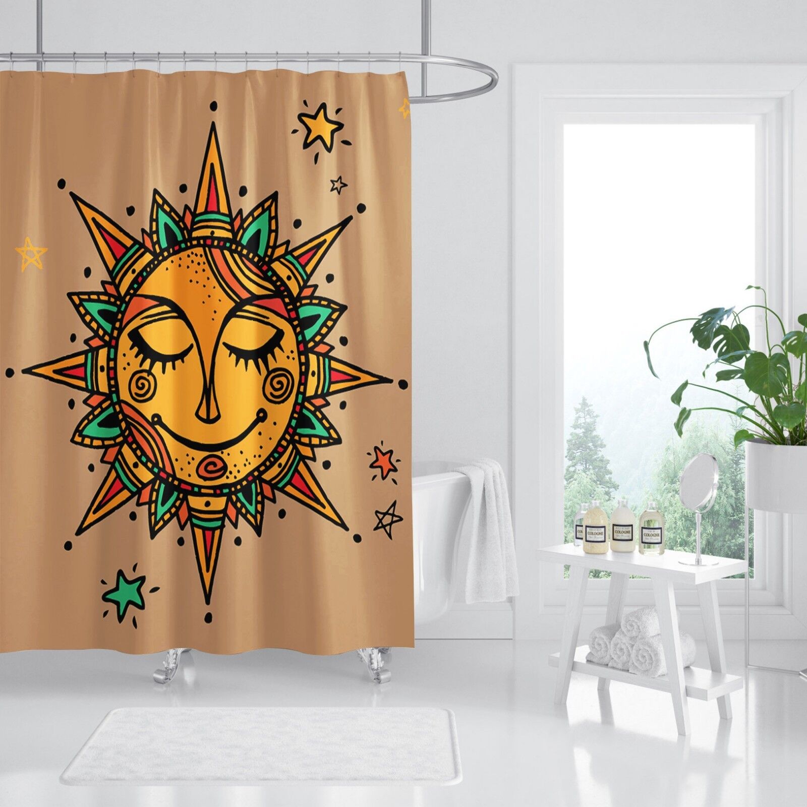 Elegant 3D Sun Pattern Waterproof Fiber Bathroom Shower Curtain