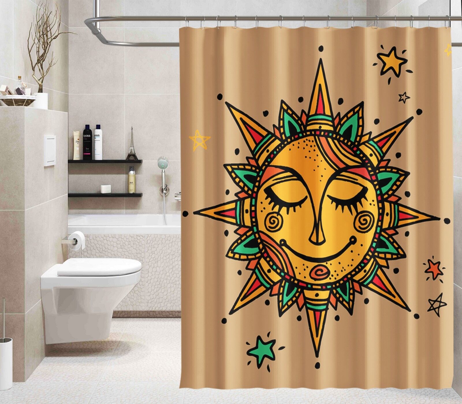 Elegant 3D Sun Pattern Waterproof Fiber Bathroom Shower Curtain - Image 2