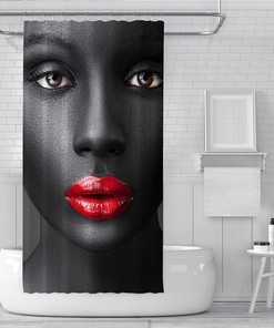 Elegant African American Woman With Afro Red Lip Shower Curtain For Your Stylish Bathroom