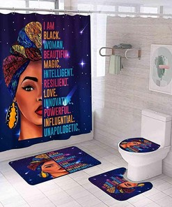 Elegant Afro Woman Shower Curtain for Black Girl Bathroom Decor 