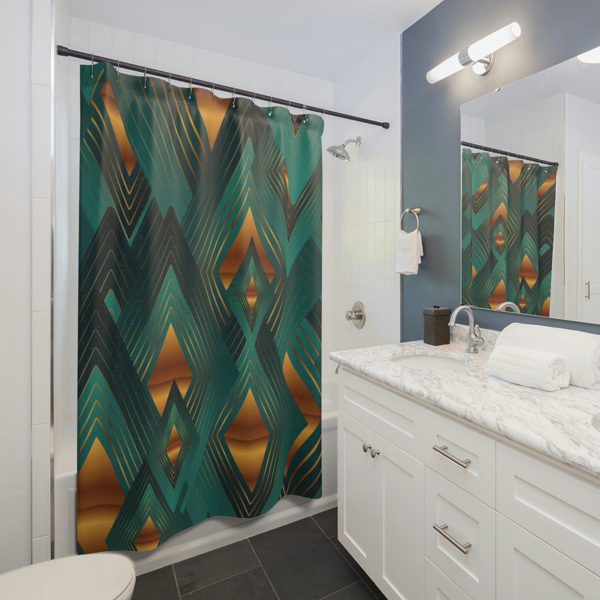 Elegant And Chic Art Deco Inspired Shower Curtain For Bathroom