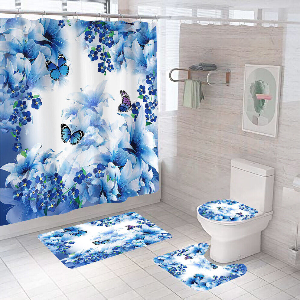 Elegant And Delicate Butterfly Floral Shower Curtain For Classic Bathroom Decor