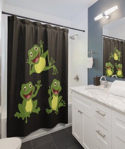 Elegant And Playful Black Frog Shower Curtain - A Perfect Addition To Your Bathroom Decor