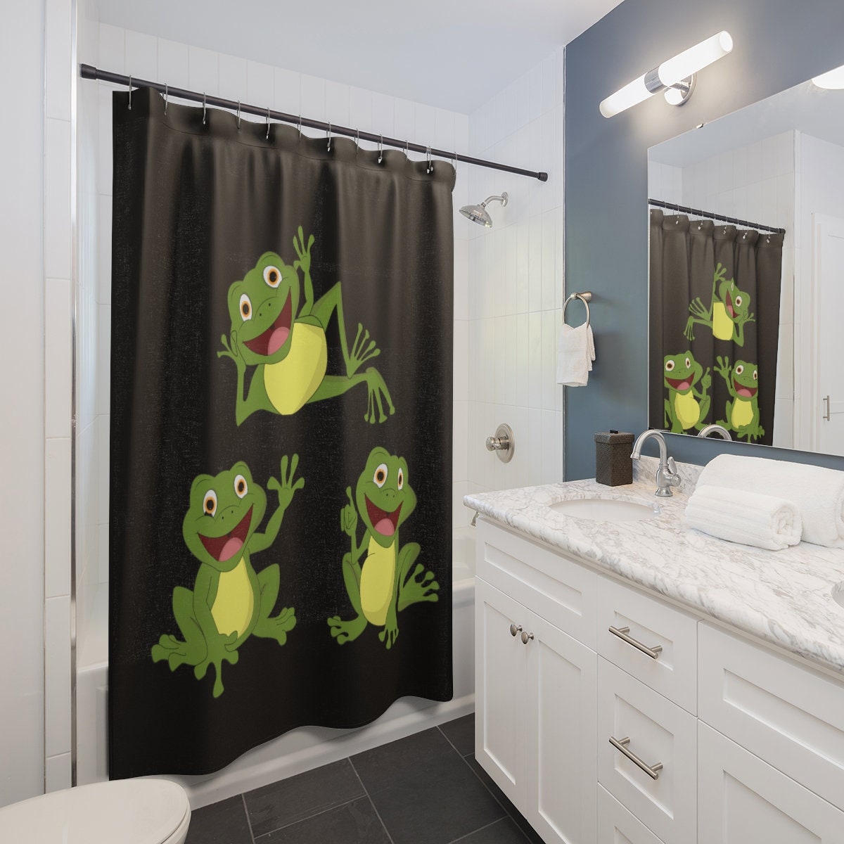 Elegant And Playful Black Frog Shower Curtain - A Perfect Addition To Your Bathroom Decor