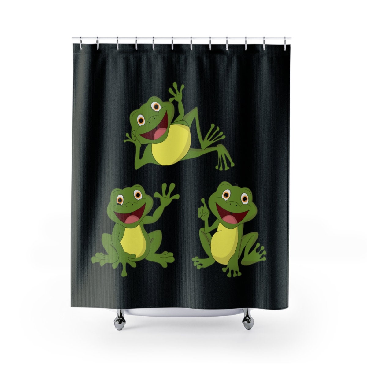 Elegant And Playful Black Frog Shower Curtain - A Perfect Addition To Your Bathroom Decor