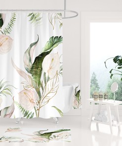 Elegant Anthurium Leaves Jungle Tropical Botanical Blush Pink Green Floral Shower Curtain For A Luxurious Bathroom