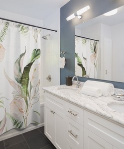 Elegant Anthurium Leaves Jungle Tropical Botanical Blush Pink Green Floral Shower Curtain For A Luxurious Bathroom