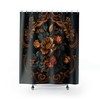 Elegant Baroque Floral Shower Curtain In Gold Tones On Black, Perfect For Traditional Bathroom Decor