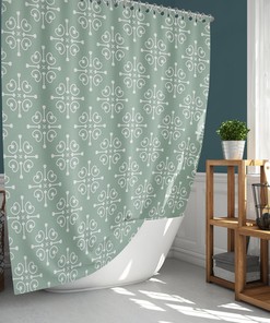 Elegant Baroque Shower Curtain With Contemporary Mint Green Geometry