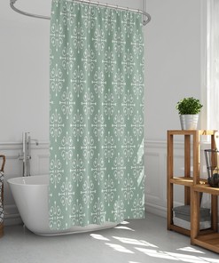 Elegant Baroque Shower Curtain With Contemporary Mint Green Geometry