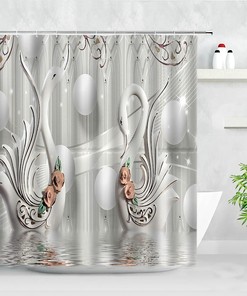 Elegant Birds and White Swan Shower Curtain - Romantic Bathroom Decor for Nature-Lovers 
