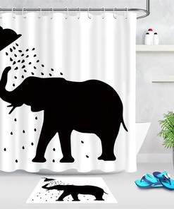 Elegant Black And White Elephant Print Shower Curtain For Bathroom Decor