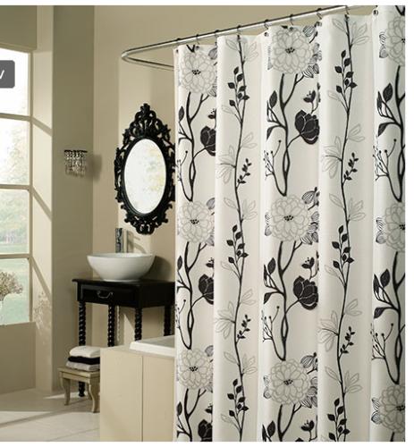 Elegant Black And White Flower Fabric Shower Curtain, Designed To Elevate Your Bathroom Decor