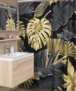 Elegant Black and Gold Tropical Designer Shower Curtain