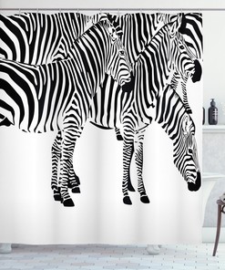 Elegant Black and White Zebra Print Shower Curtain with African Animal Design